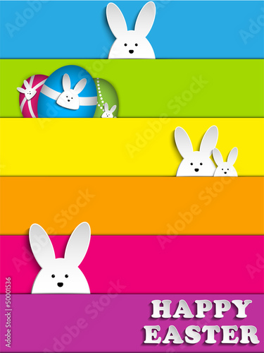 Vector: Happy Easter Rabbit Bunny on Rainbow Background Happy Easter Rabbit Bunny on Rainbow Background