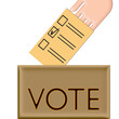 Illustration: Hand with voting ballot and box on white background Hand with voting ballot and box on white background
