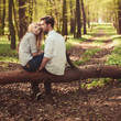 couple in love walking in the woods