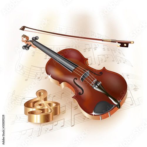 Vector: Classical violin on white background with musical notes Classical violin on white background with musical notes