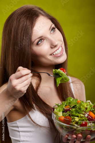 Photo: happy healthy woman with salad happy healthy woman with salad