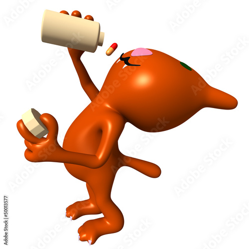 Illustration: Side view cat swallow pill from bottle Side view cat swallow pill from bottle