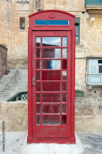 old style red phone booth in Valletta, Malta