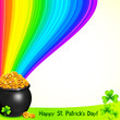 Magic leprechauns pot with gold under the rainbow