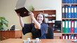 Video: Cheerful young woman holding laptop over head while good news Cheerful young woman holding laptop over head while good news