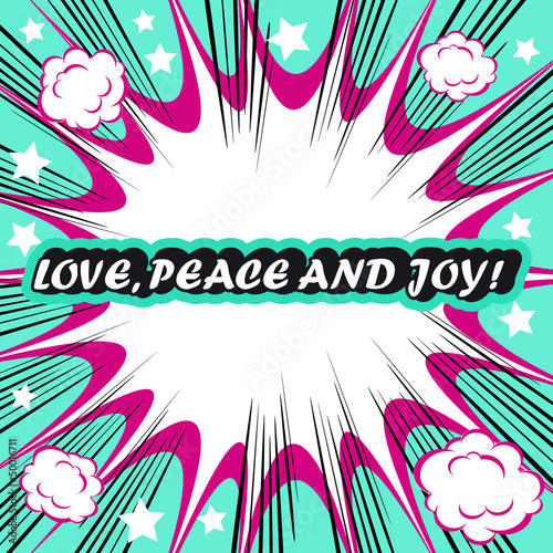 Illustration: Retro background Design Template boom with word Love Peace and J Retro background Design Template boom with word Love Peace and J