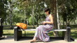 Video: young pregnant woman in the park gets a credit card young pregnant woman in the park gets a credit card