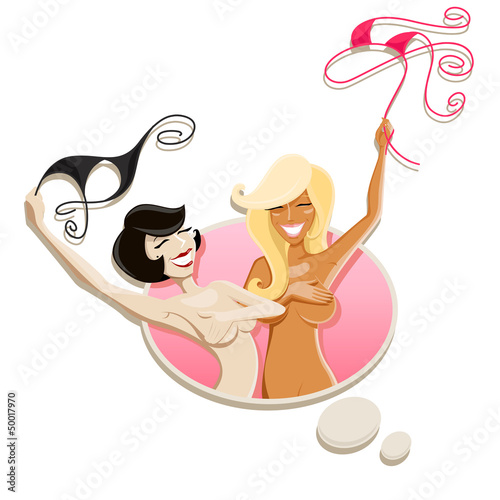 Vector: Think bubble with nude bikini girls Think bubble with nude bikini girls
