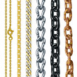 A set of chains. Gold, silver, steel, painted metal, rusty iron