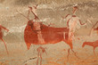Photo: Bushmen rock painting depicting antelopes and human figures Bushmen rock painting depicting antelopes and human figures