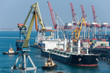 cargo ship and tug boat in port