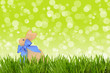 Ostern Bokeh Hintergrund - Osterhase mit blauer Schleife