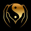 Vector illustration of hands holding yin yang symbol