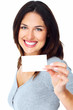 Woman with a card.
