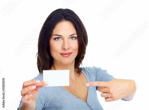 Photo: Woman with a card. Woman with a card.