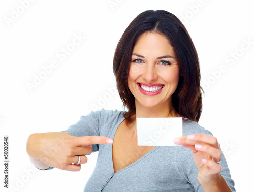Photo: Woman with a card. Woman with a card.