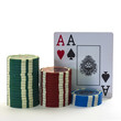The poker cards with chips isolated in white
