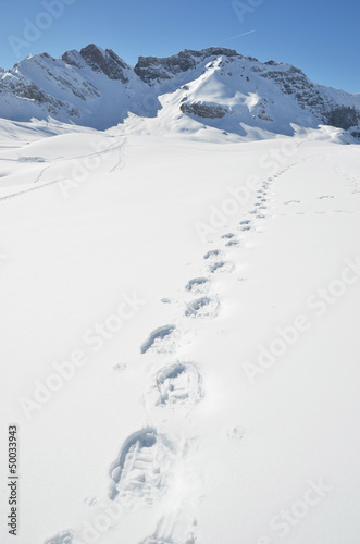 Photo: Footsteps on the snow. Melchsee-Frutt, Switzerland Footsteps on the snow. Melchsee-Frutt, Switzerland