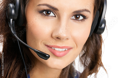 Photo: Support phone operator in headset, isolated Support phone operator in headset, isolated
