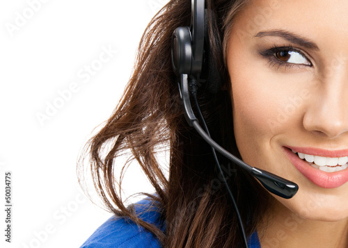 Photo: Support phone operator in headset, isolated Support phone operator in headset, isolated