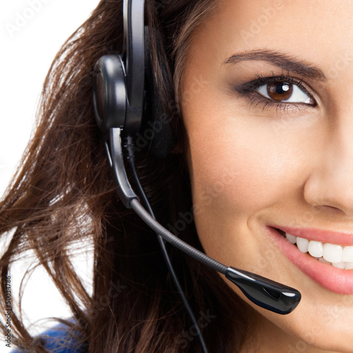 Photo: Support phone operator in headset, isolated Support phone operator in headset, isolated