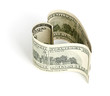 Dollar in form of heart isolated on white background