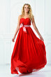 beautiful woman in red long dress.