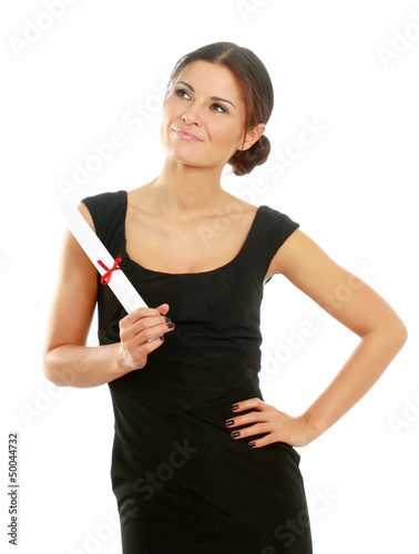 Photo: Beautiful woman student with diploma Beautiful woman student with diploma