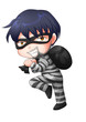 Cute cartoon illustration of a thief carrying a bag
