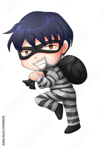 Illustration: Cute cartoon illustration of a thief carrying a bag Cute cartoon illustration of a thief carrying a bag