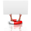Blank card in drowning hands