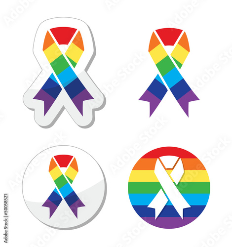 Vector: Rainbow flag ribbon - symbol of gay pride and support Rainbow flag ribbon - symbol of gay pride and support