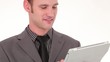 Businessman working on a tablet