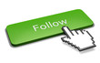 Green follow button and hand cursor concept