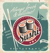 Retro vector background with sushi rolls.