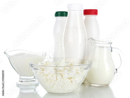 Photo: Dairy products isolated on white Dairy products isolated on white