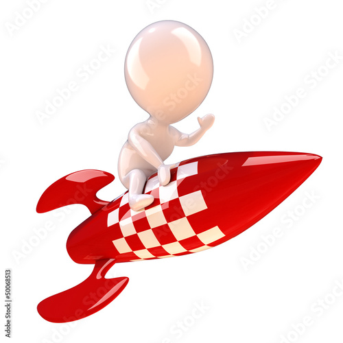 Illustration: Little man flies on a rocket ship Little man flies on a rocket ship