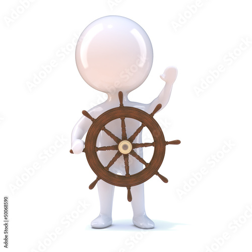 Illustration: Little man at the wheel of a yacht Little man at the wheel of a yacht