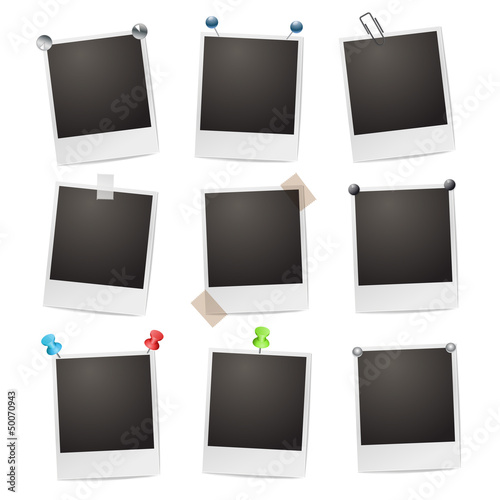 Vector: photo frames with pushpins,paperclips and tape photo frames with pushpins,paperclips and tape