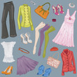 Background with various female clothes and accessories