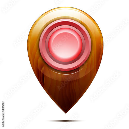 Vector: Wooden map pointer , red button, isolated on a white background Wooden map pointer , red button, isolated on a white background