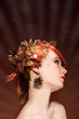 Beauty portrait of red Hair female with luxurious Hair Style mak