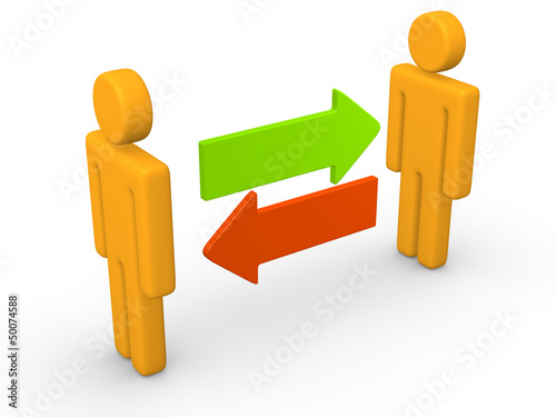 Illustration: Exchange between two 3d men Exchange between two 3d men