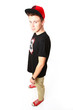 Portrait of cool breakdance dancer on white background