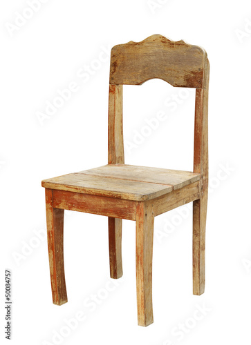 Photo: Vintage wooden chair isolated on white background Vintage wooden chair isolated on white background