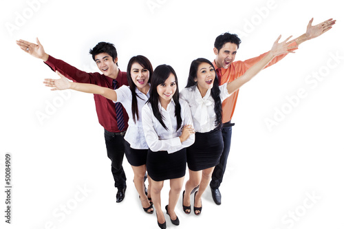 Photo: Cheerful business team isolated Cheerful business team isolated