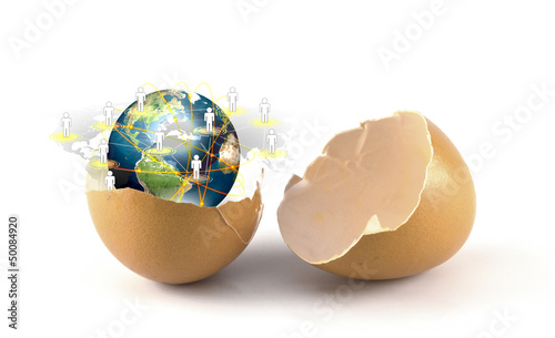 Photo: Broken egg with Earth of social network (Elements of this image Broken egg with Earth of social network (Elements of this image