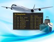 Vector: Travel background with mechanical departures board and airline. Travel background with mechanical departures board and airline.