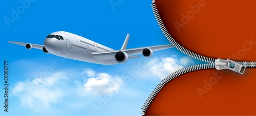 Vector: Travel background with airplane and white clouds Travel background with airplane and white clouds