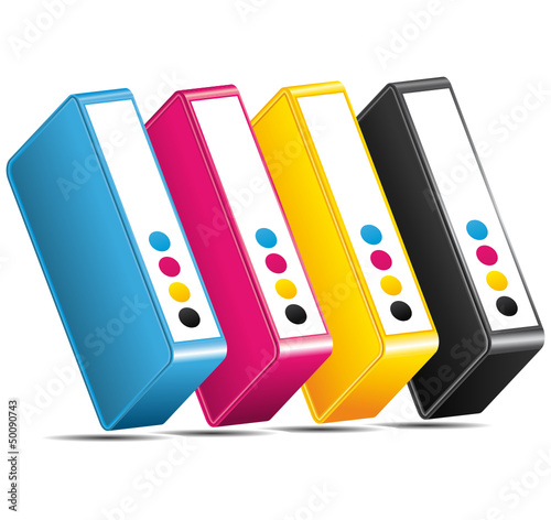 Vector: CMYK CMJN Ink toners cartridges icon. CMYK CMJN Ink toners cartridges icon.